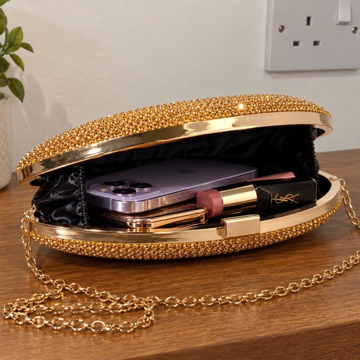 Amara Crystal Eye Clutch ladies clutch bag in Champagne Gold