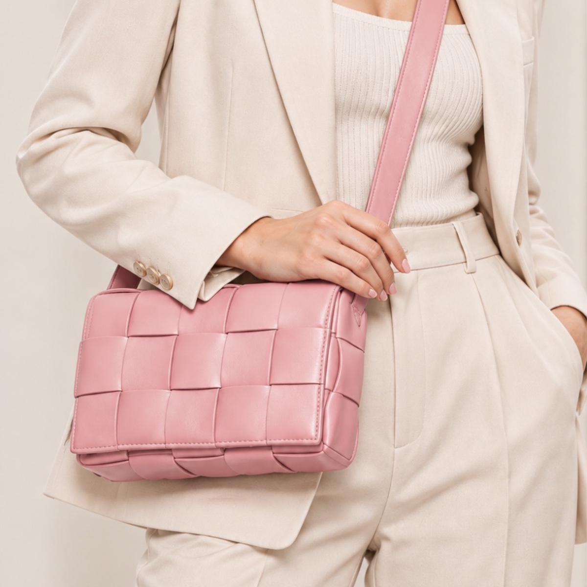 Freya Woven Crossbody Bag ladies crossbody bag in Rose Pink