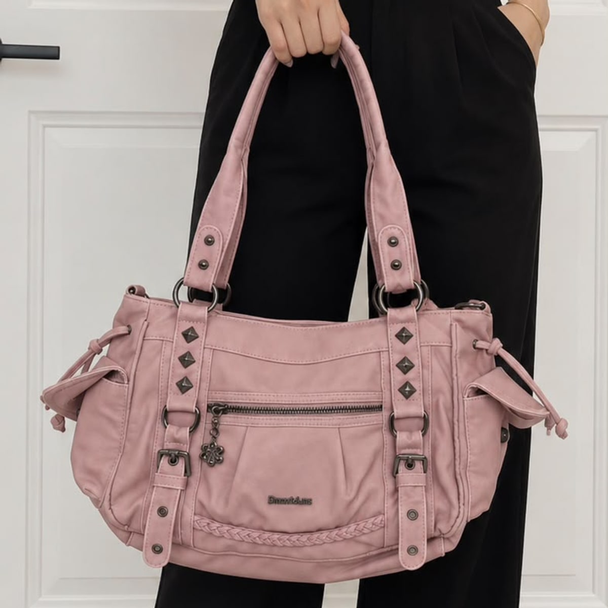 Harlow Studded Shoulder Bag in Blush