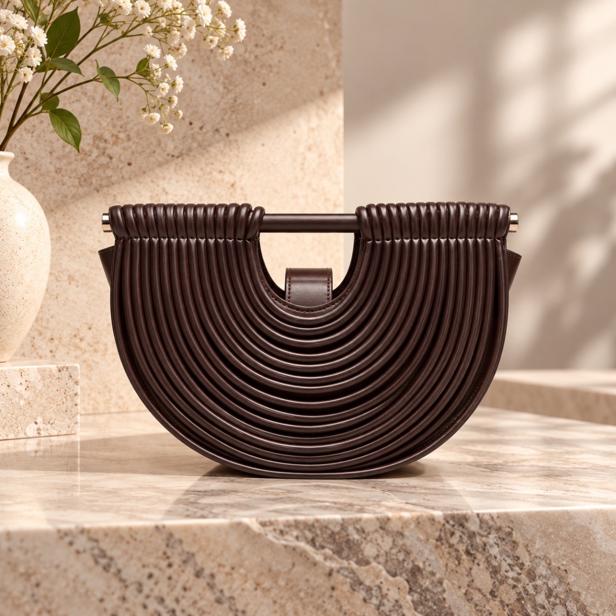 Marlowe Ribbed Half-Moon Top Handle Bag ladies top handle bag in Espresso