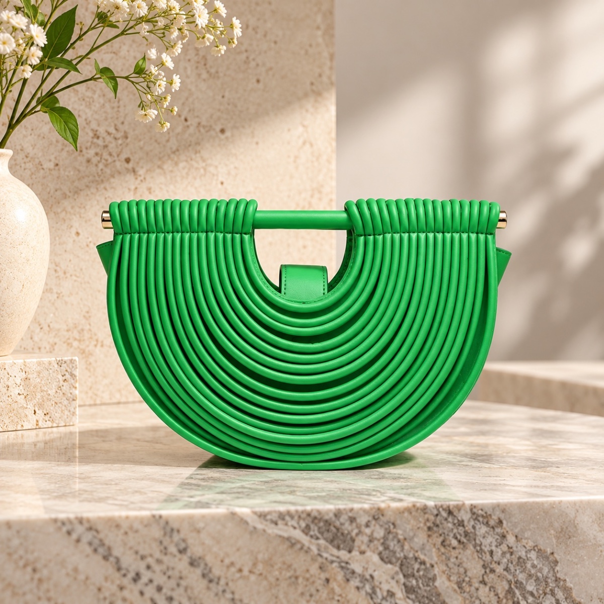 Marlowe Ribbed Half-Moon Top Handle Bag ladies top handle bag in Grass Green