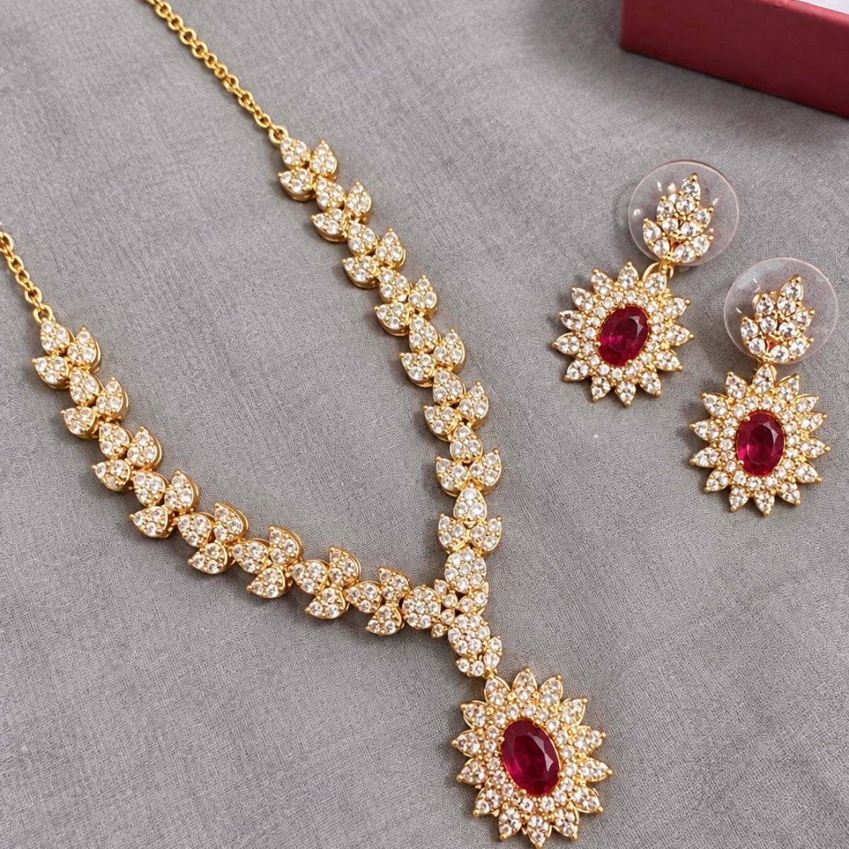 Nadia Crystal Halo Jewellery Set in Fuchsia Pink