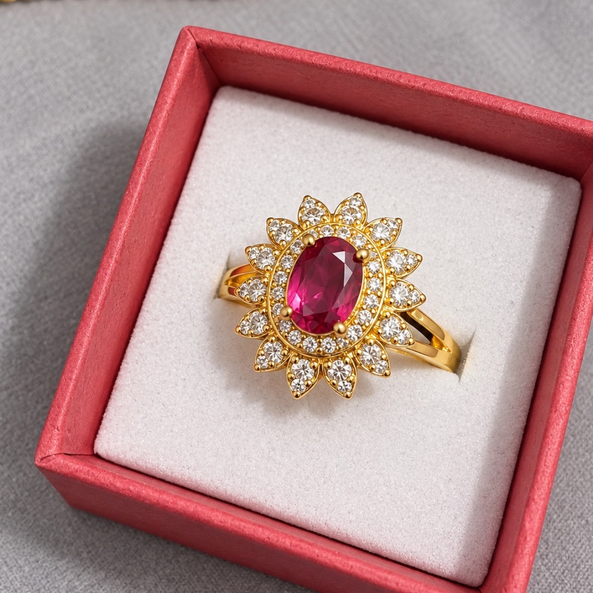Nadia Crystal Halo Jewellery Set in Raspberry