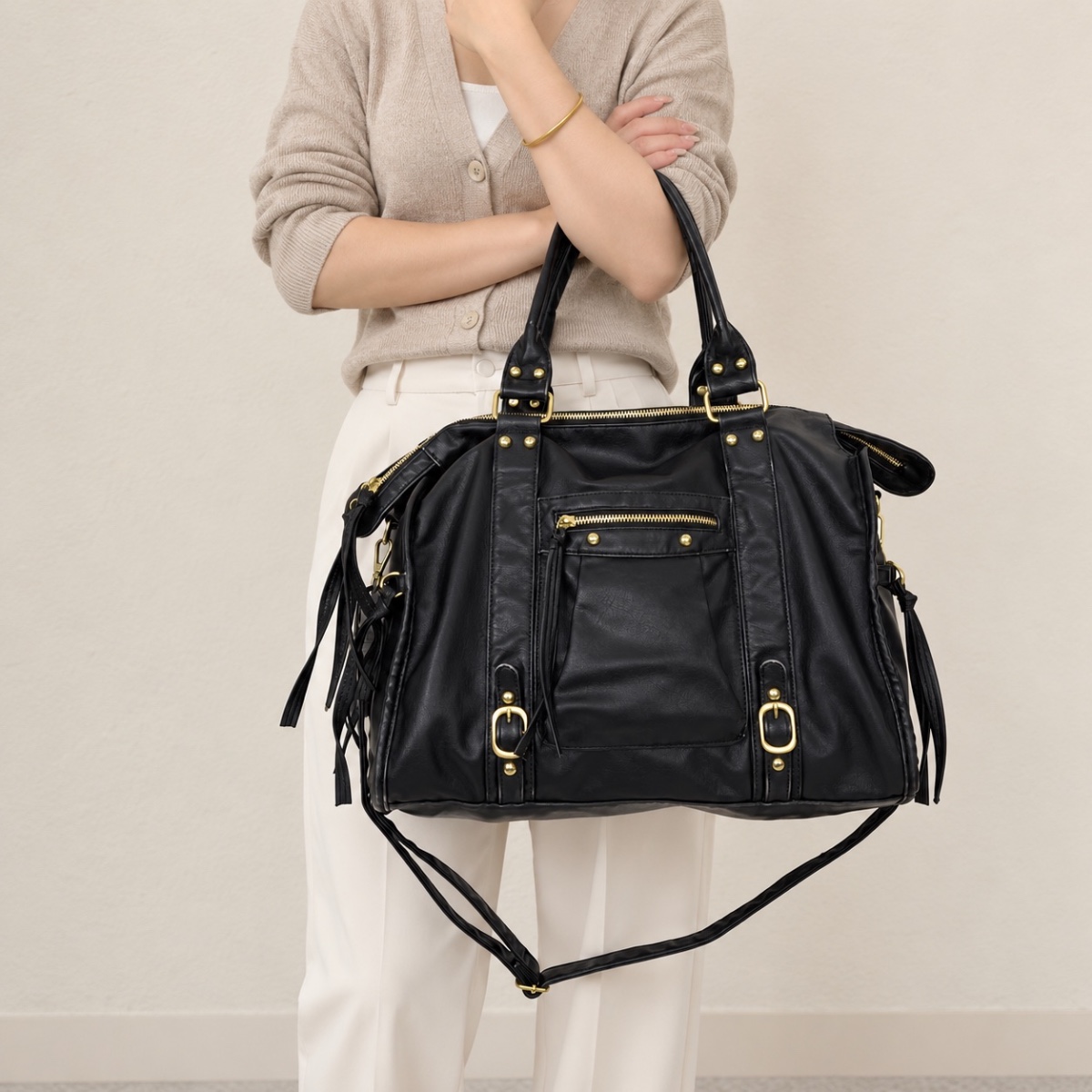 Nova Slouchy Buckle Shoulder Bag ladies shoulder bag in Black