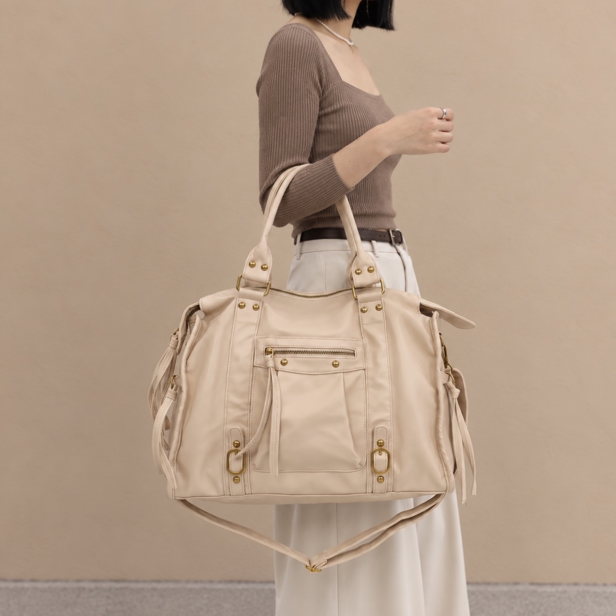 Nova Slouchy Buckle Shoulder Bag ladies shoulder bag in Cream