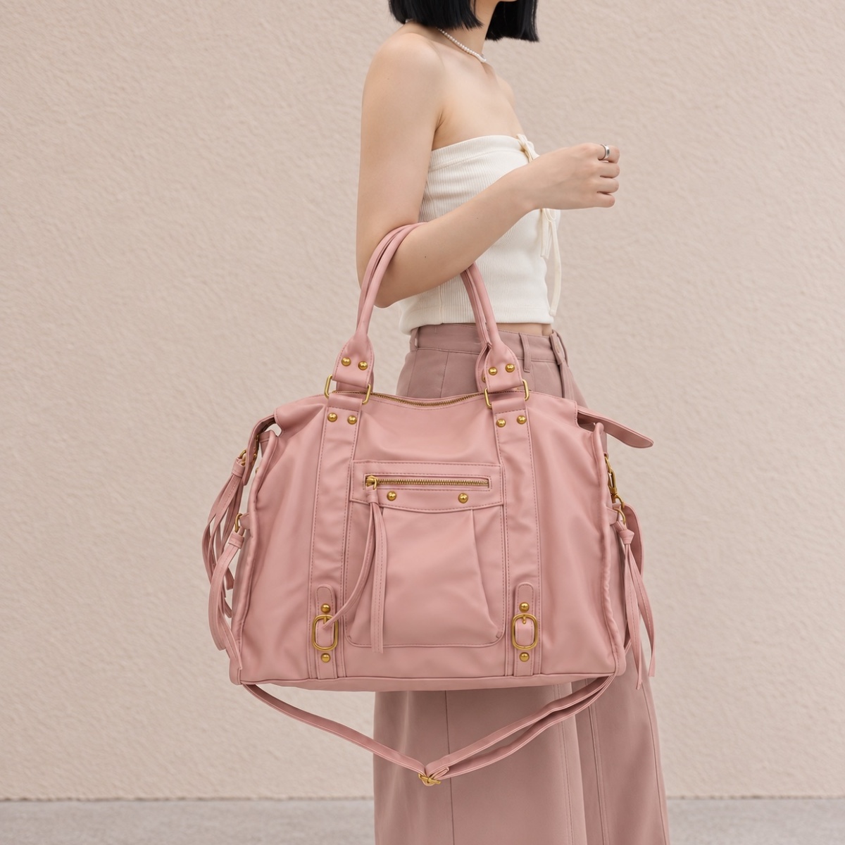 Nova Slouchy Buckle Shoulder Bag ladies shoulder bag in Dusty Rose