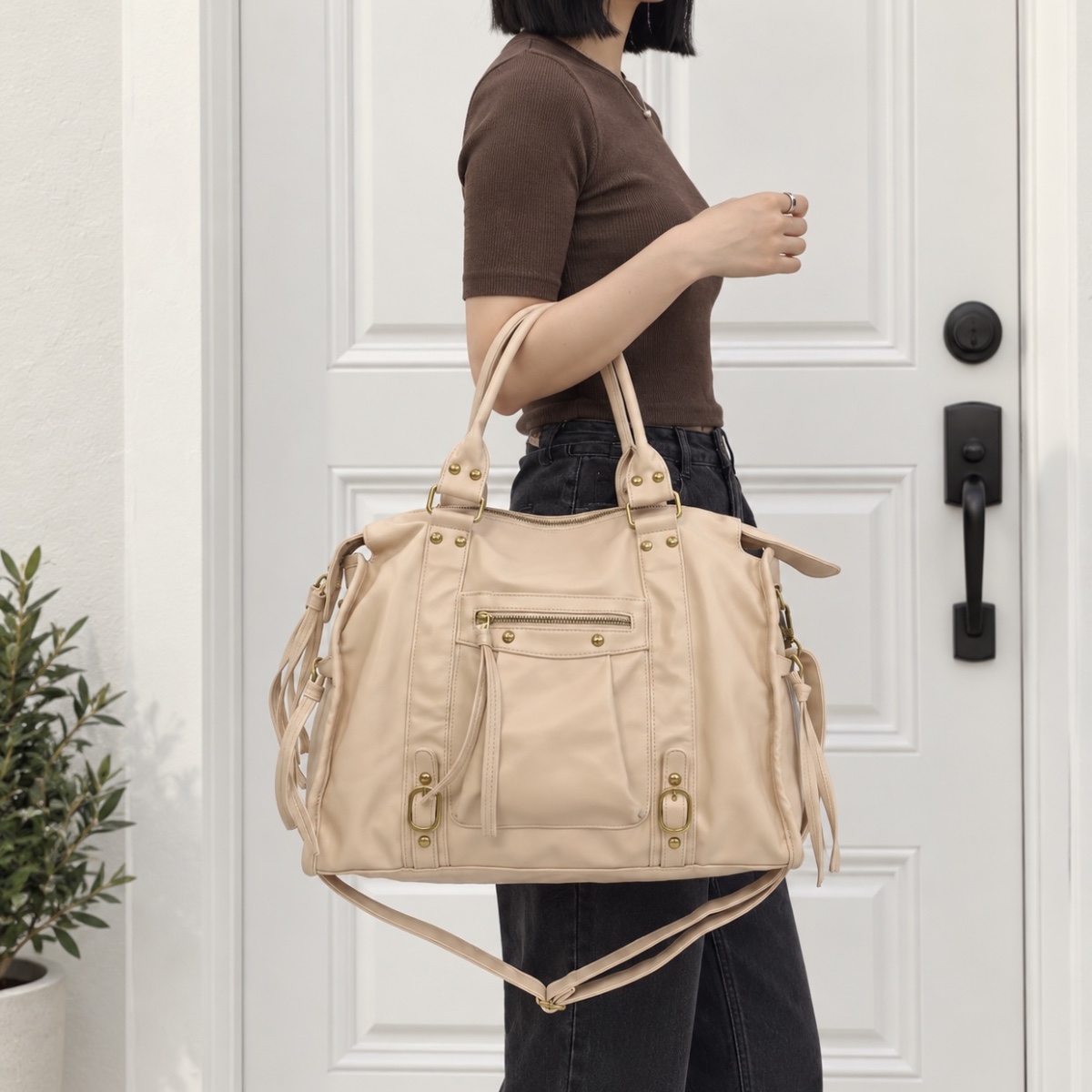 Nova Slouchy Buckle Shoulder Bag ladies shoulder bag in Sand Beige