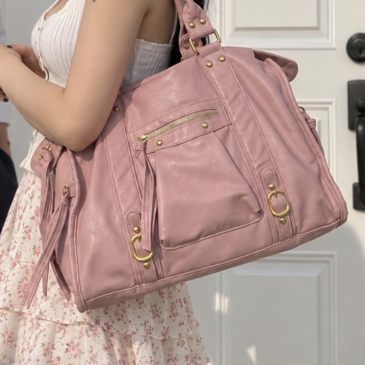Nova Slouchy Buckle Shoulder Bag ladies shoulder bag in Vintage Pink