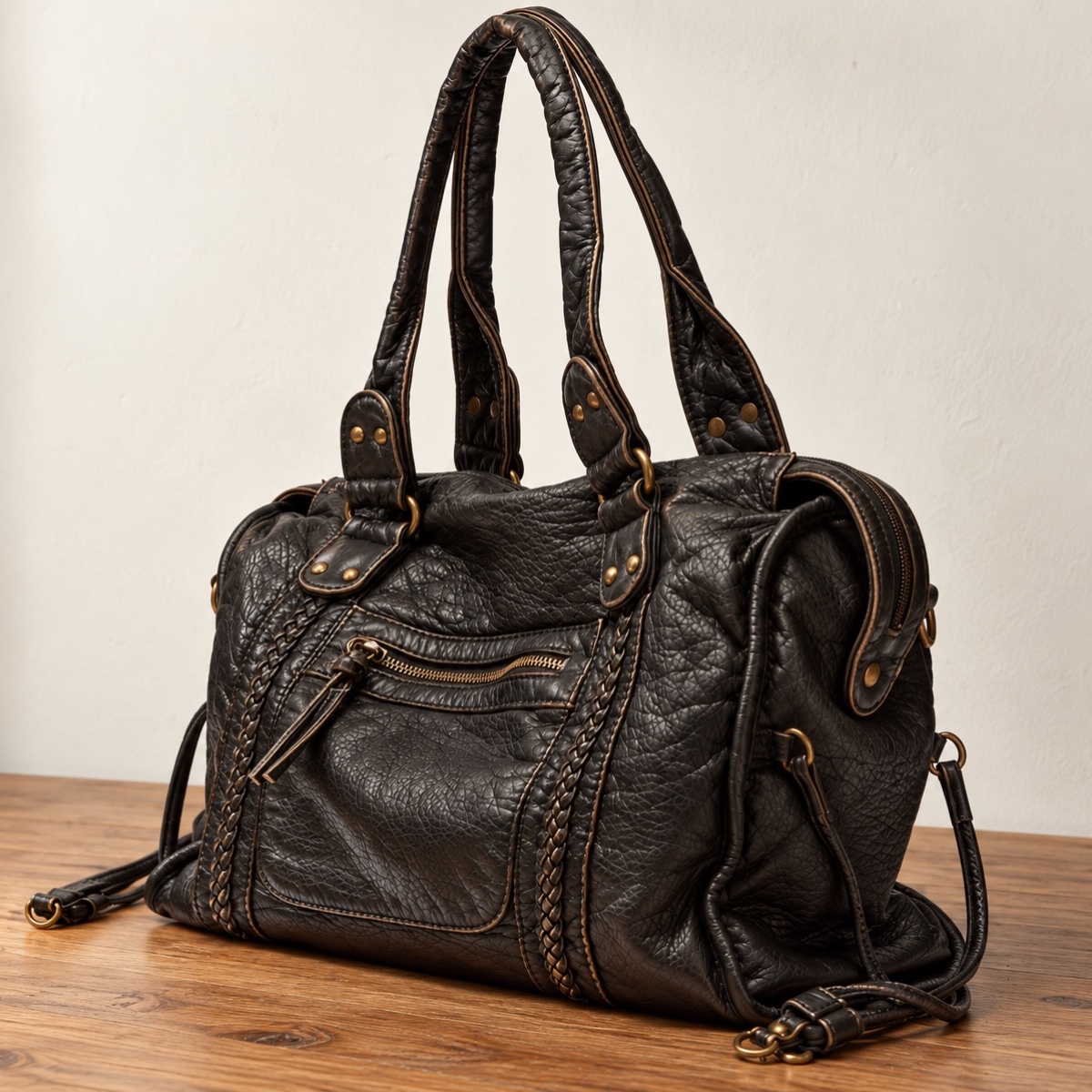 Romy Braided Slouch Shoulder Bag ladies shoulder bag in Dark Chocolate