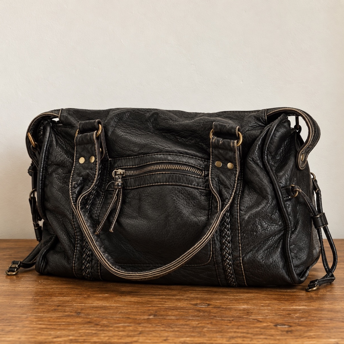 Romy Braided Slouch Shoulder Bag ladies shoulder bag in Vintage Black