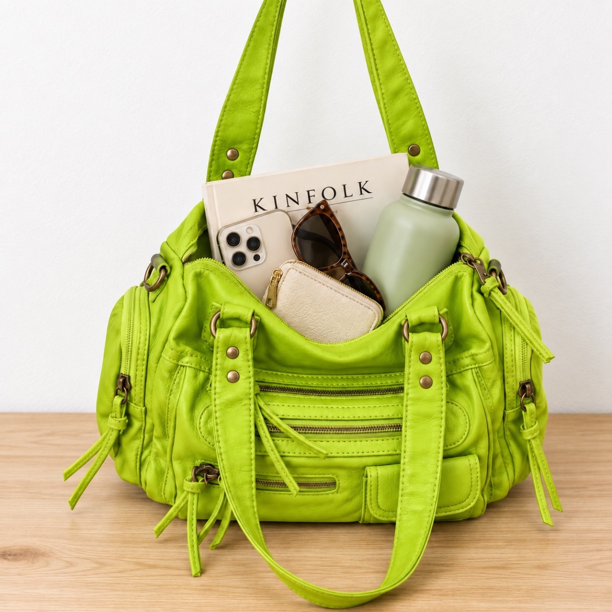 Rosalie Multi-Pocket Shoulder Bag ladies shoulder bag in Lime Green