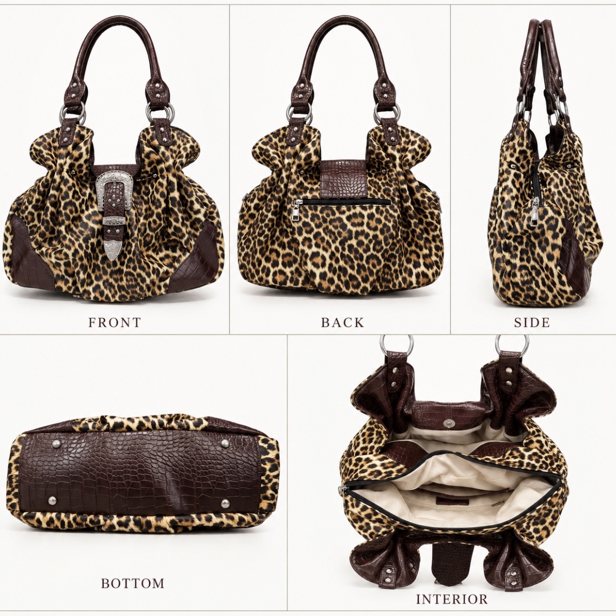Sienna Western Buckle Slouch Bag ladies shoulder bag in Natural Leopard