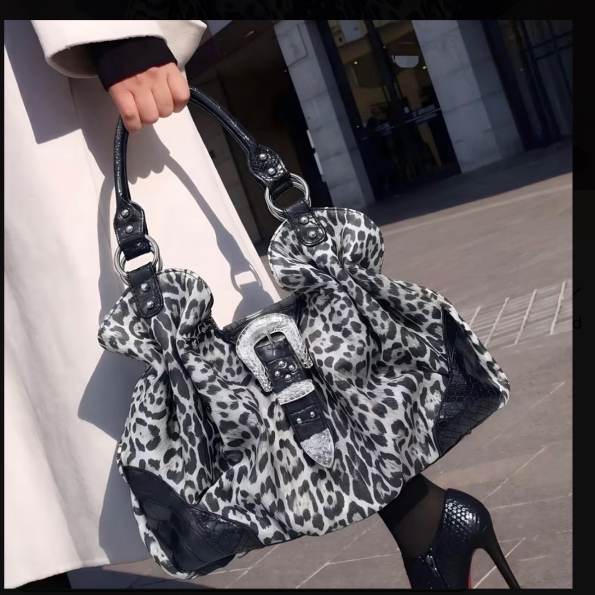 Sienna Western Buckle Slouch Bag ladies shoulder bag in Snow Leopard
